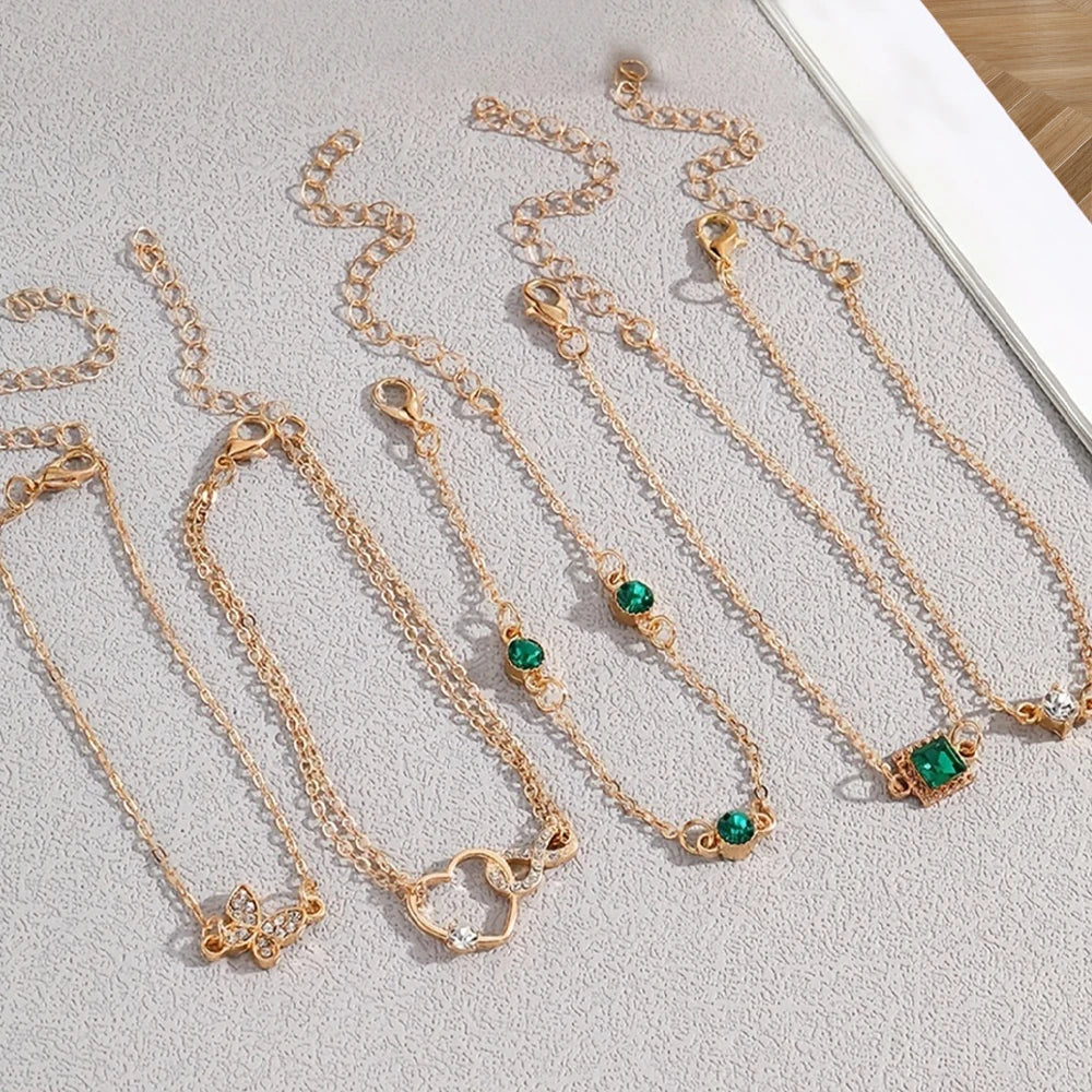 5pcs Vintage Rhinestone Bracelet Set – Infinity & Geometric Designs, Fashion Jewelry for Women, Perfect Gift & Casual Wear