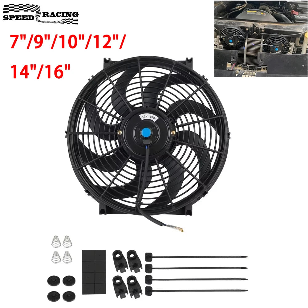 Universal 7/9/10/12/14/16 Inch 12V 80W Car Radiator Cooling Fan Blade – Electric Air Conditioning Fan Kit 2100RPM
