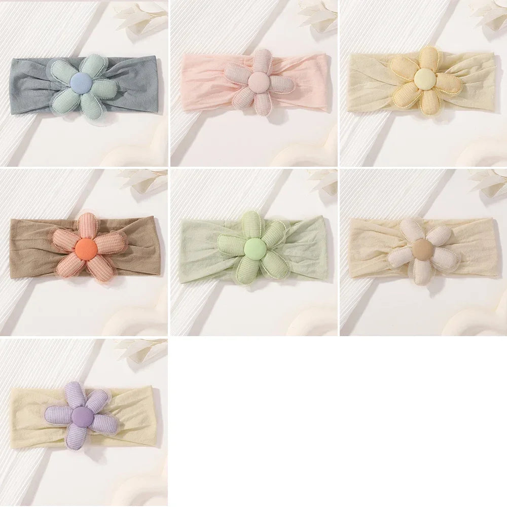 1Pc Baby Nylon Headscarf – Handmade Flower Headband for Newborn Girls, Toddler Elastic Hair Turban
