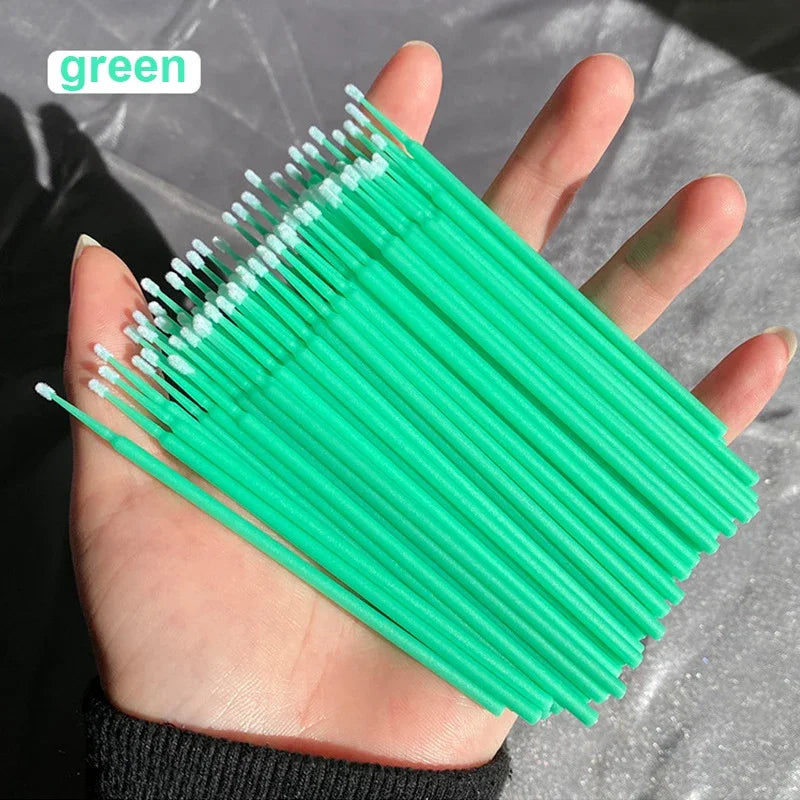 100PCS Eyelash Cleaning Brushes – Micro Cotton Swabs for Lash Extensions & Makeup Removal