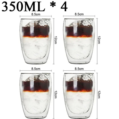 2-18PCS Double Wall High Borosilicate Glass Mugs – Heat Resistant Tea, Coffee, Milk, and Juice Cups, Creative Bar Drinkware Gift Set