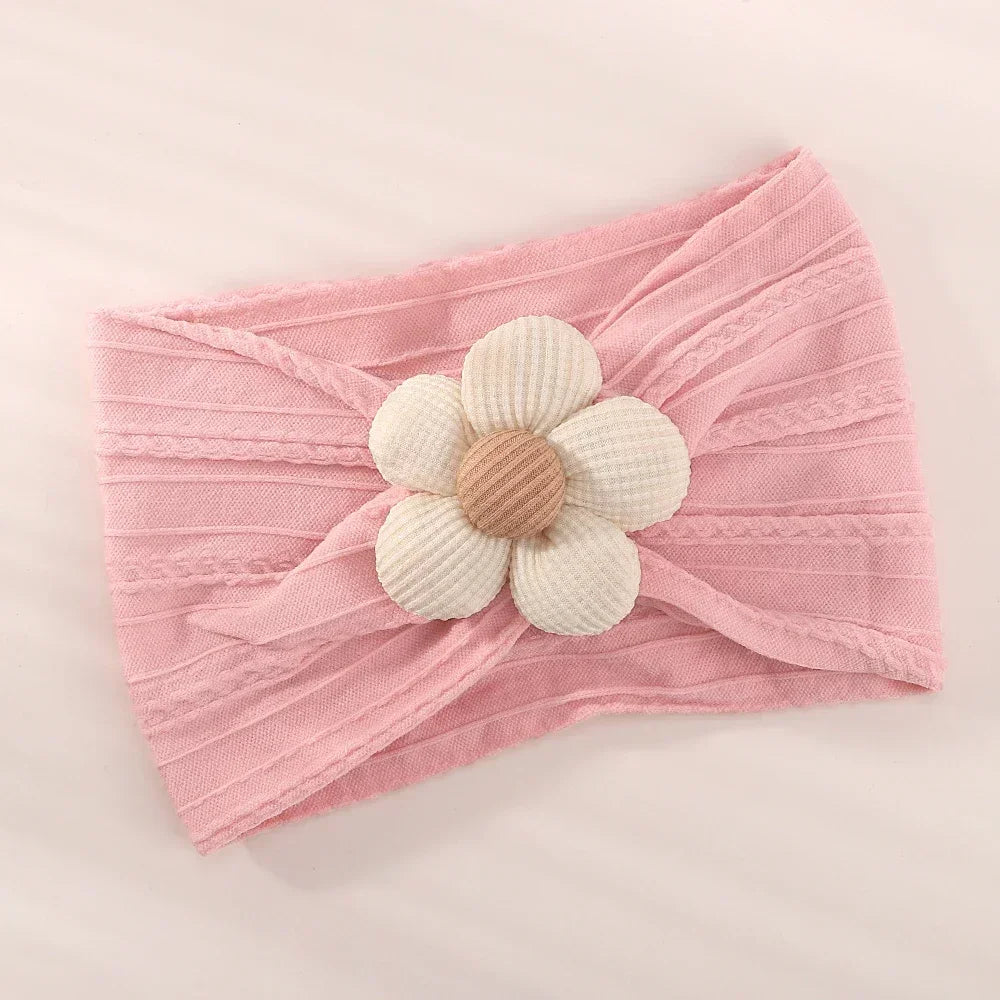 1Pc Baby Nylon Headscarf – Handmade Flower Headband for Newborn Girls, Toddler Elastic Hair Turban