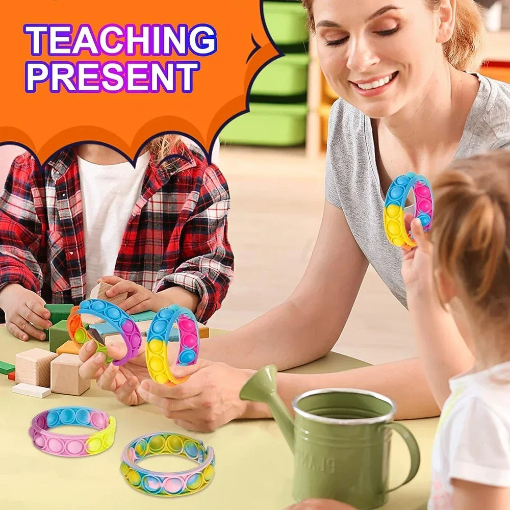 12/24/36PCS Silicone Colorful Bubble Wristband – Kids Party Favors, Birthday Gifts, Wedding Souvenirs, Carnival & Holiday Bracelets