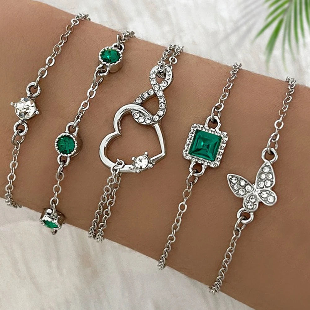 5pcs Vintage Rhinestone Bracelet Set – Infinity & Geometric Designs, Fashion Jewelry for Women, Perfect Gift & Casual Wear